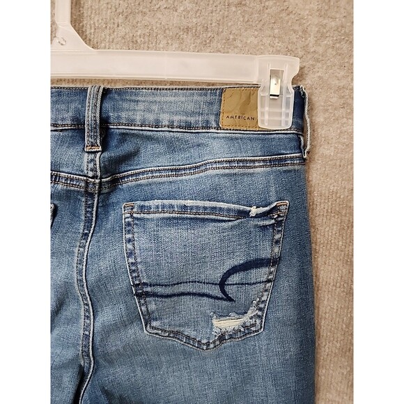 American Eagle Ripped Jegging Jeans Women 6 Short Blue Patched Super Stretch NEW - Picture 8 of 13